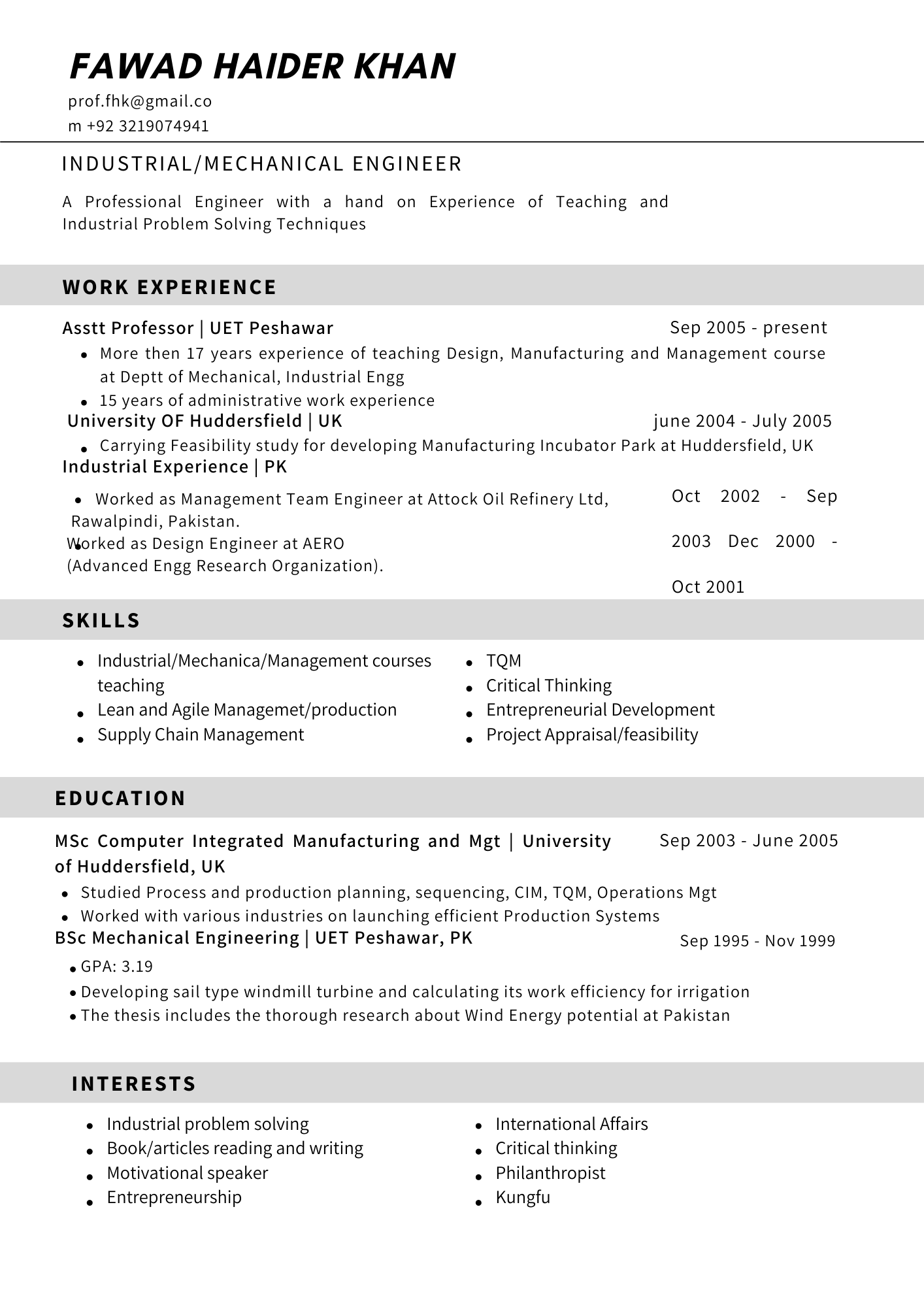 Resume - Engineer Fawad